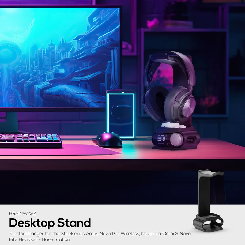 Support pour casque conçu pour les casques Steelseries Arctis Nova Pro Wireless, Nova Pro Omni et Nova Elite, avec station d'accueil pour la station de base sans fil.