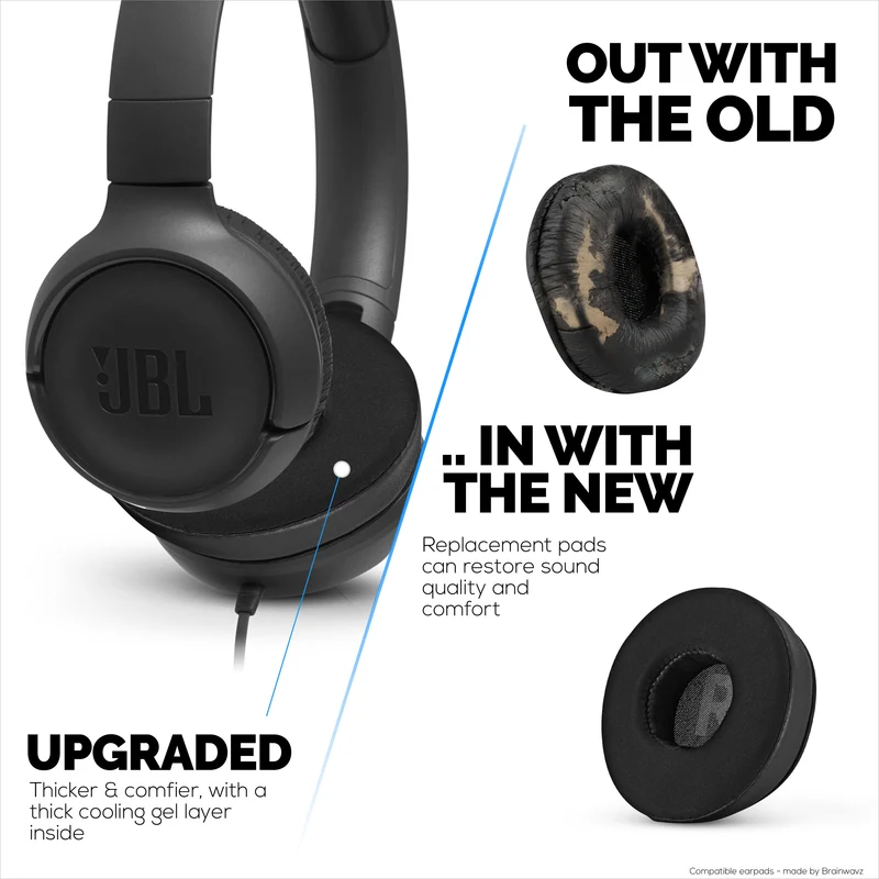 Coussinets d'oreille hybrides pour casques JBL JR300BT, TUNE 500, 510BT, 600BTNC, gel froid, tissu ultra doux, cuir PU et mousse à mémoire de forme plus épaisse