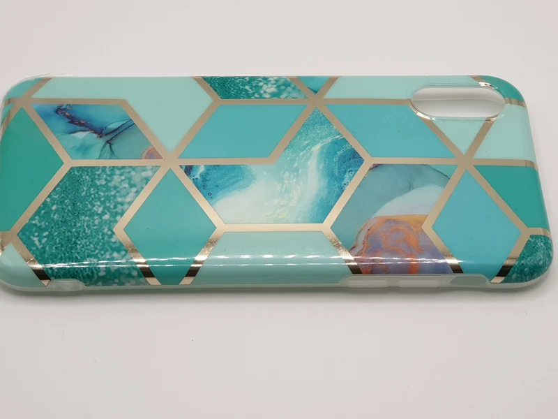 iPhone X/XS Case Cover Marble Design Turqoise & Gold