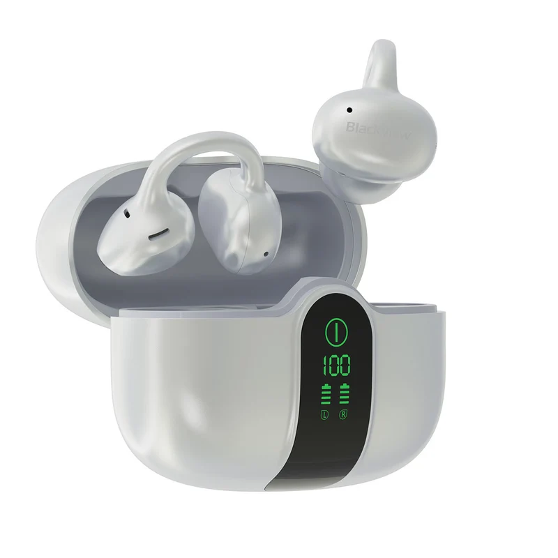 Blackview AirBuds 15 - Écouteurs OWS à clipser avec écran LED étanche IPX5 et Bluetooth 6.0