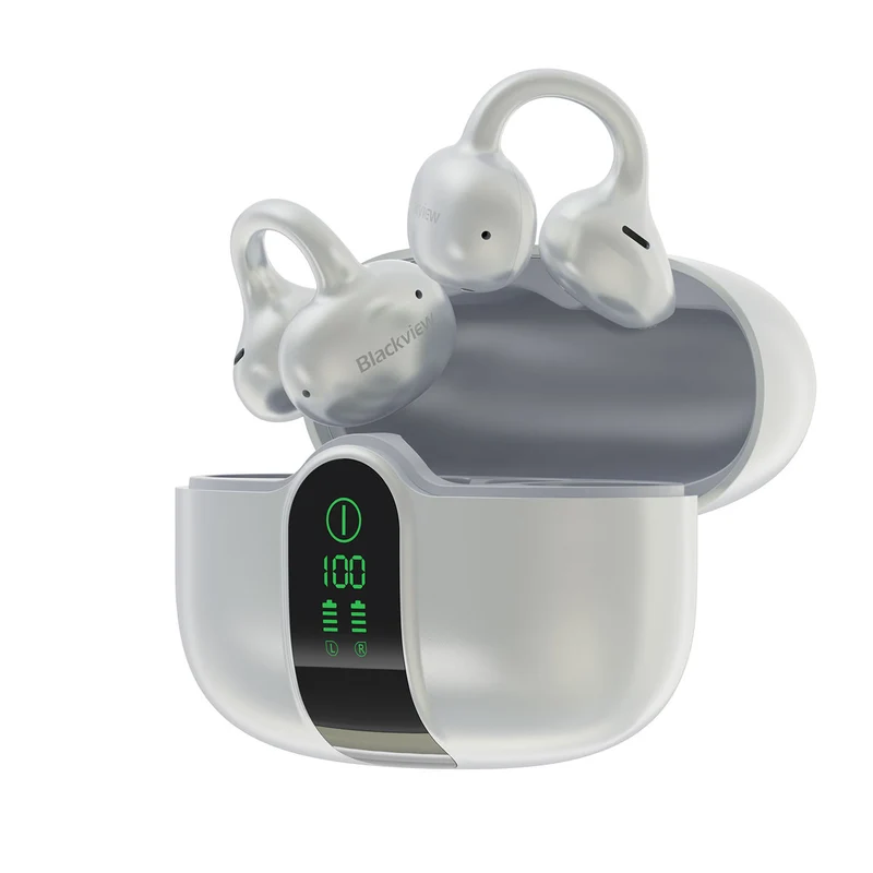 Blackview AirBuds 15 - Écouteurs OWS à clipser avec écran LED étanche IPX5 et Bluetooth 6.0