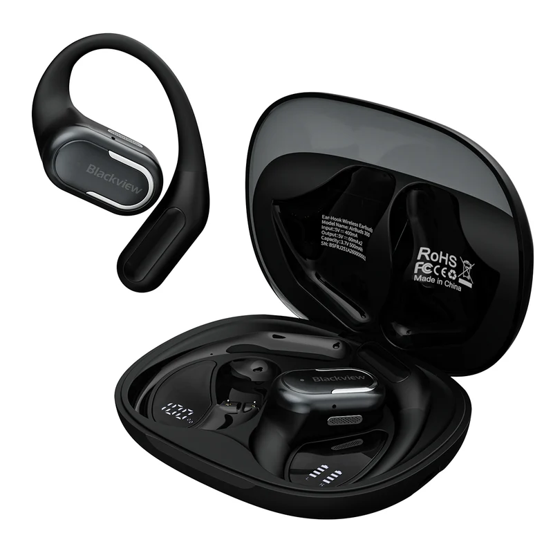 Blackview AirBuds 300 – Écouteurs Intra-Auriculaire OWS à Oreille Ouverte – IPX5 Étanchéité – Affichage Numérique Batterie – Micro ENC Réduction de Bruit – Bluetooth 6.0