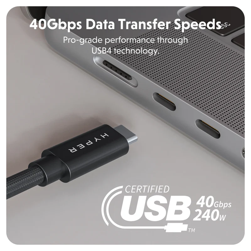 Câble de performance HyperDrive Next USB4 Type-C (1,2 m) - Noir