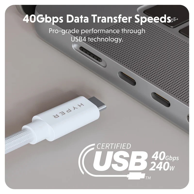 Câble de performance HyperDrive Next USB4 Type-C (1,2 m) - Blanc