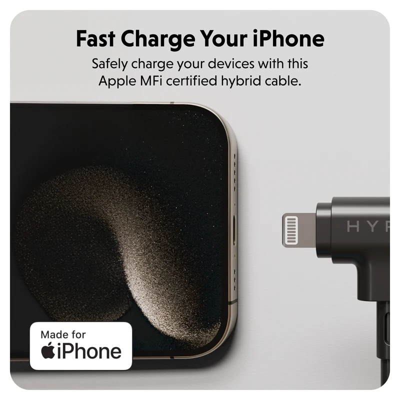 HyperJuice Câble hybride USB-C et Lightning en silicone (1,5 m) - Noir