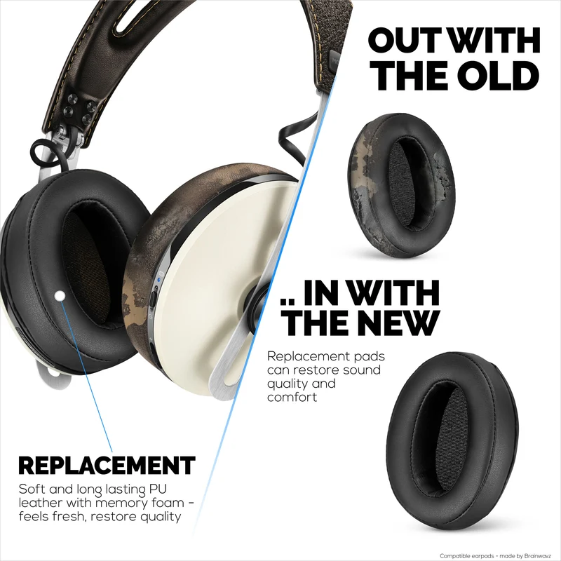 Coussinets de rechange pour casque SENNHEISER Momentum 2 - Cuir PU souple et mousse à mémoire de forme