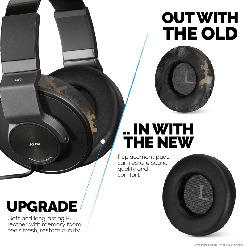 Coussinets de rechange pour casques AKG K240, K241, K270, K271, K272, K550, K551, K553 MKII MKIII - Cuir PU souple et mousse à mémoire de forme
