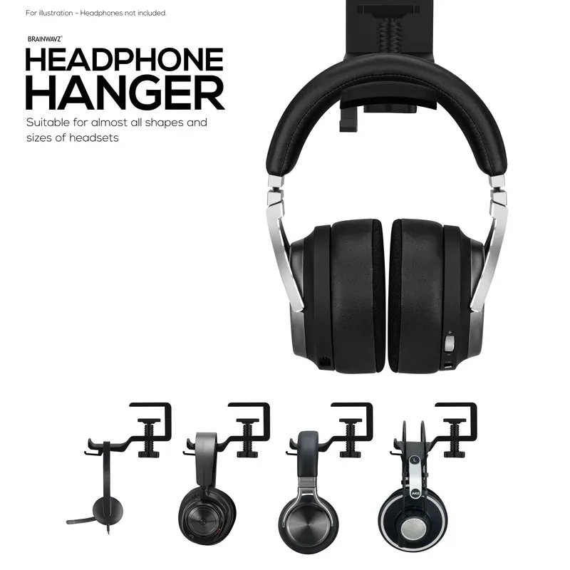 Brainwavz Paw – Support pour casque sous le bureau, à visser, facile à installer avec pince de montage réglable, convient à tous les casques