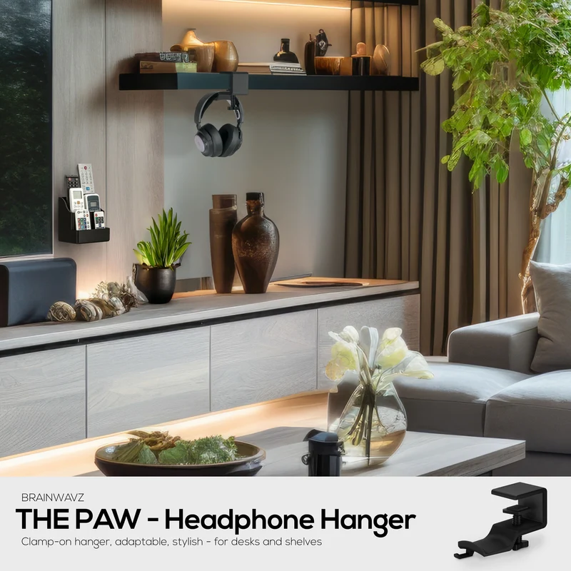 Brainwavz Paw – Support pour casque sous le bureau, à visser, facile à installer avec pince de montage réglable, convient à tous les casques