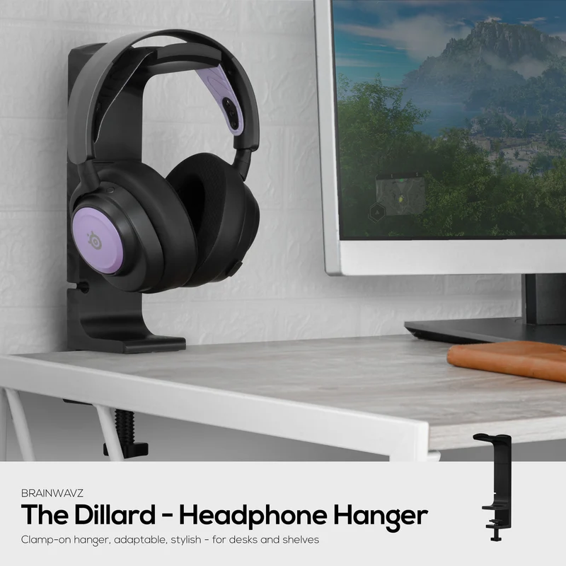 The Dillard - Support pour casque de bureau latéral, adapté à tous les casques, se fixe à la table
