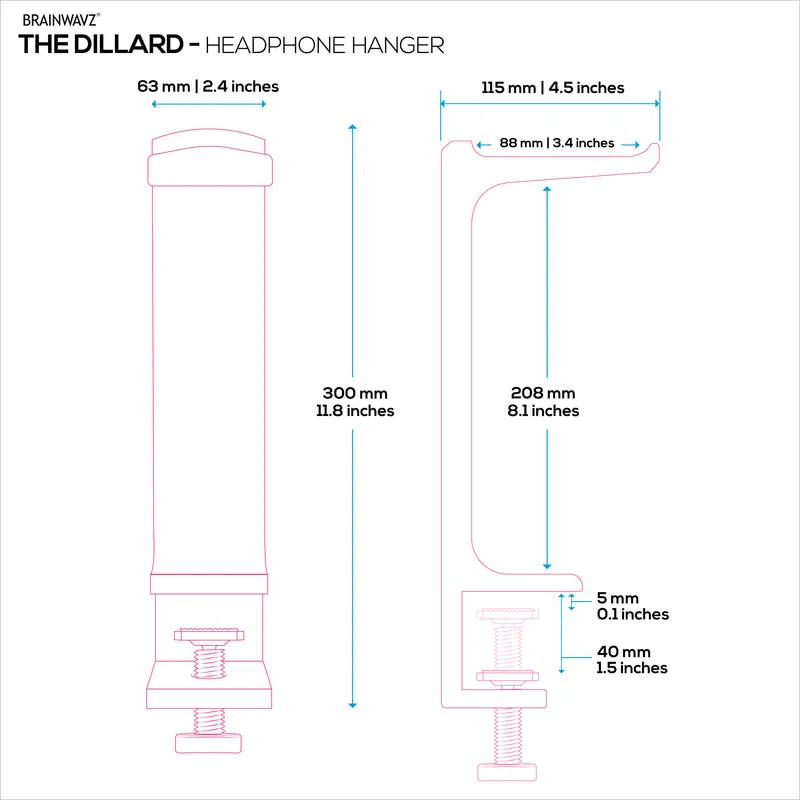 The Dillard - Support pour casque de bureau latéral, adapté à tous les casques, se fixe à la table