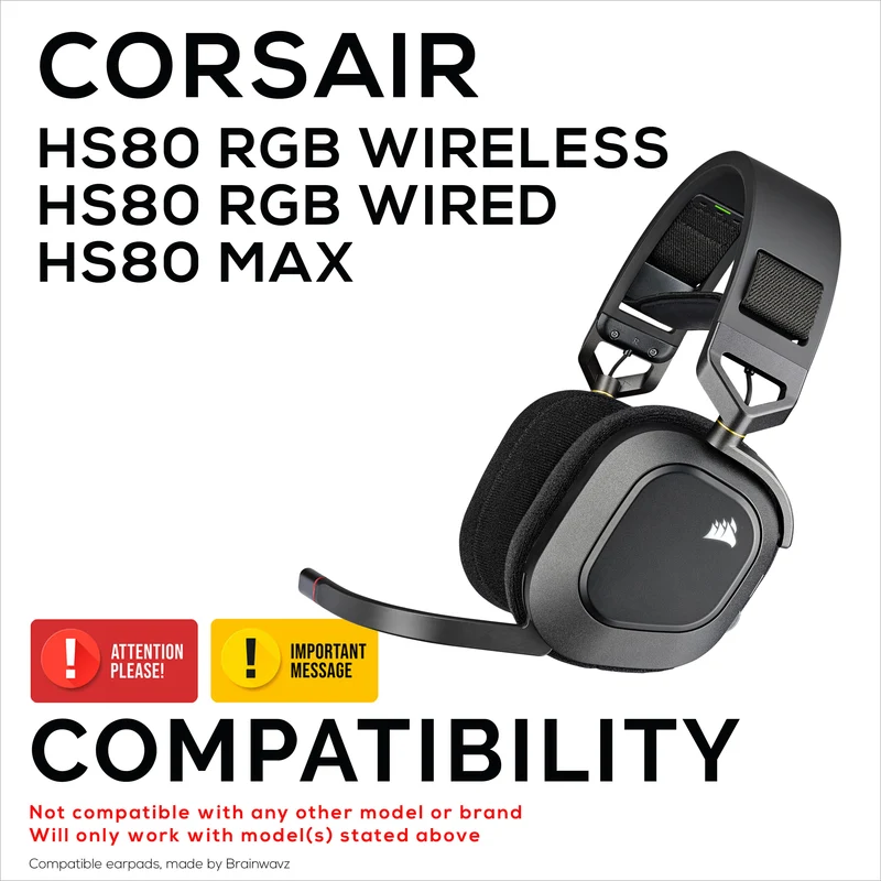Coussinets hybrides pour casque de jeu Corsair HS80 RGB sans fil, filaire et HS80MAX, gel doux et frais, tissu super doux, avec cuir PU et mousse à mémoire de forme plus épaisse