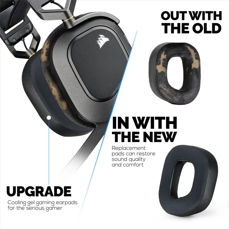 Coussinets hybrides pour casque de jeu Corsair HS80 RGB sans fil, filaire et HS80MAX, gel doux et frais, tissu super doux, avec cuir PU et mousse à mémoire de forme plus épaisse