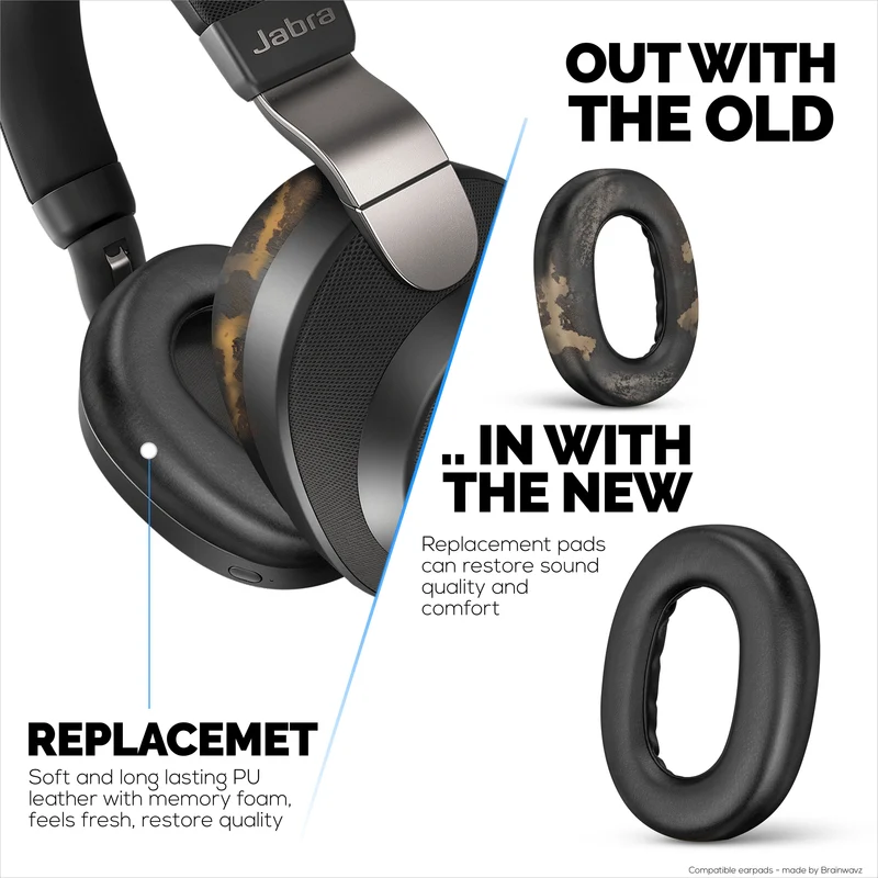 Oreillettes de remplacement pour écouteurs sans fil Jabra Elite 85H - Cuir PU souple et mousse à mémoire de forme