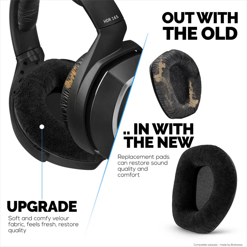 Oreillettes en velours pour écouteurs SENNHEISER RS165, RS175, RS185 et RS195 - Coussinets d'oreille en mousse souple, HDR165, HDR175, HDR185, HDR195
