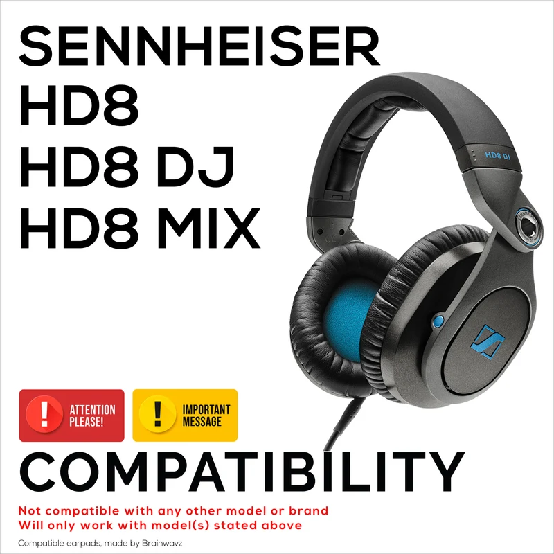 Oreillettes de remplacement pour écouteurs Sennheiser HD8 / HD8 DJ / HD6 Mix - Cuir PU souple et mousse à mémoire de forme