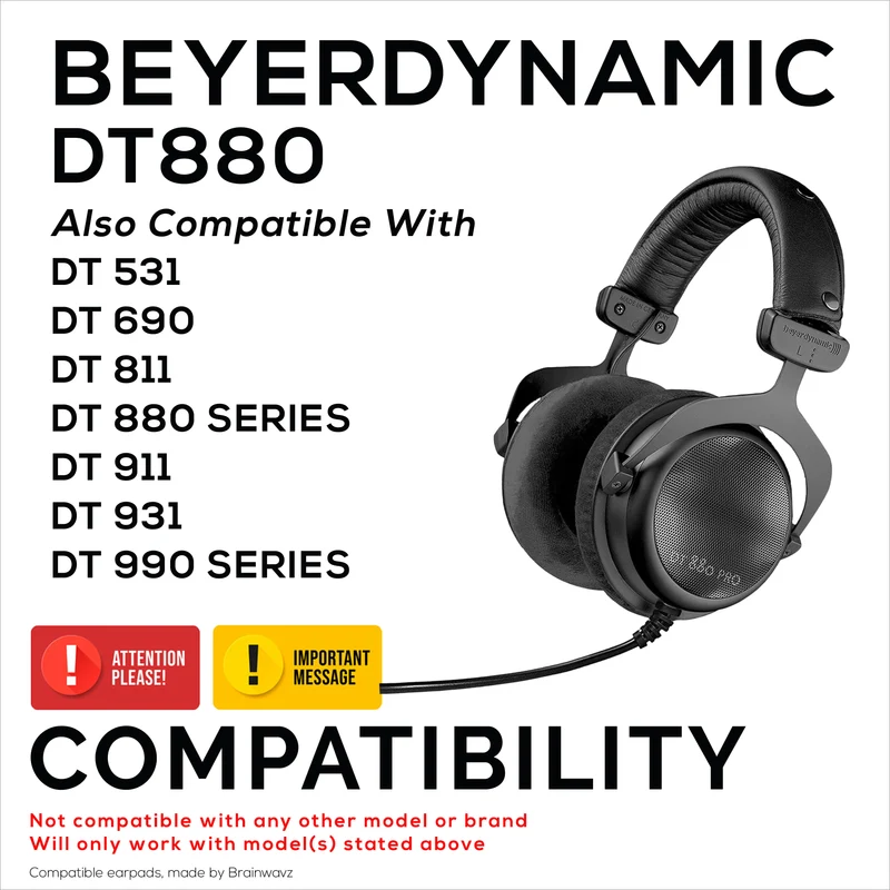 Coussinets en velours pour les séries BEYERDYNAMIC DT880, DT531, DT690, DT811, DT880, DT911, DT931 et DT990